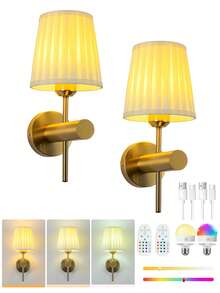 Lampe murale à piles, lampe murale sans fil avec luminosité réglable, ampoule détachable et rechargeable avec télécommande, lampe murale 15 couleurs pour chambre à coucher, salon, couloir