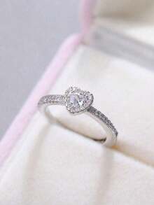 CVNANA 1pc Sweet Heart Cubic Zirconia Silver Ring, Jewelry Gift For Women, No Box - Bạc - Xem 4