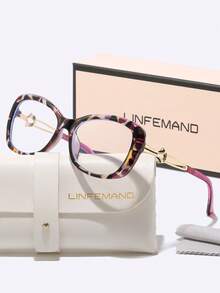 LINFEMAND LNFEMAND Fashion Oval Cat Eye Frame Contrast Color Glasses Design Metal Flower Arm Everyday Commute Elegant Date Office Non-Prescription Holiday Gift - Clear - View 12