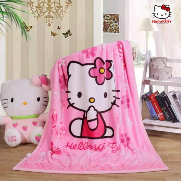 Sanrio بطانية فلانيل هالو كيتي - فائقة اللين والدفء سميكة من البوليستر، باللون الأحمر مع تفاصيل باللون الوردي، بنمط الأزهار والقلوب، مناسبة للسرير والأريكة والتخييم في جميع المواسم - قابلة للغسل في الغسالة، ديكور منزلي، أسلوب أنمي فاخر، مواد متينة، رائعة للتخييم والسفر والهدايا (عيد الميلاد، عيد الأم)
