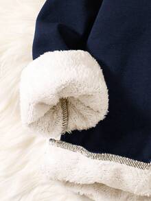 青少年男孩字母图案印花保暖圆领运动衫和运动裤套装 - 寶藍色 - 查看 4