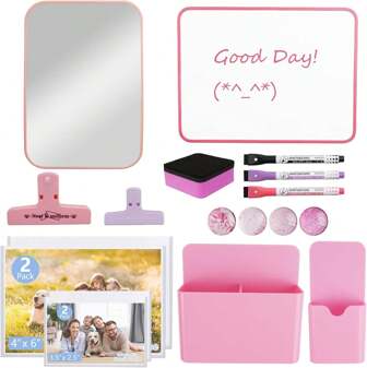 12 PCS Locker Accessories, Pink Locker Drations For Girls, Back To School Essentials Magnetic Locker Organizer, Includes Locker Mirror, White Board, Pen Holders, Eraser And Magnets