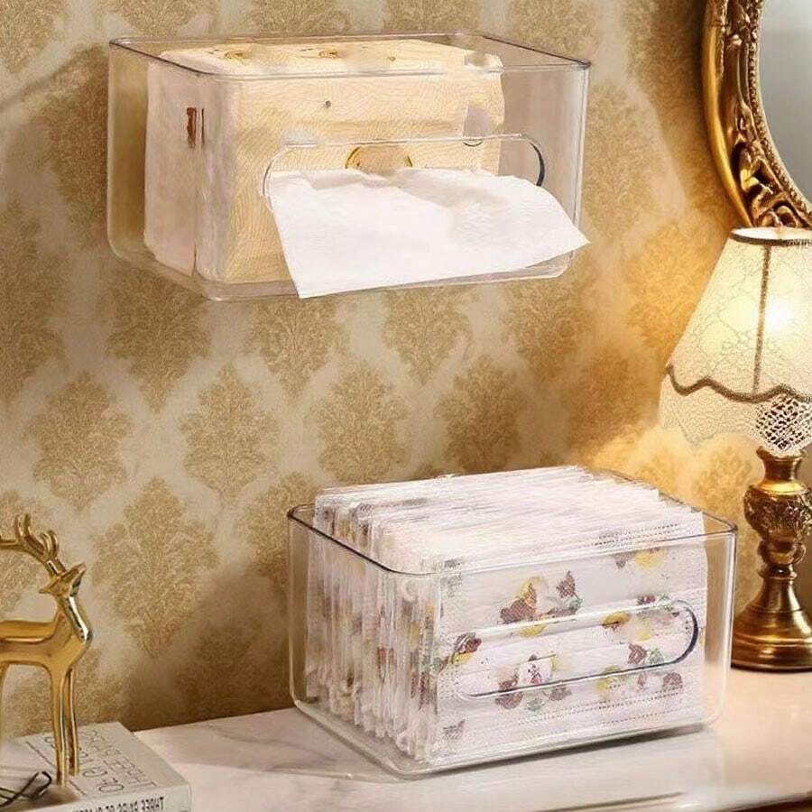1 pieza Dispensador de pared para caja de pañuelos, dispensador de papel de pañuelos faciales para el baño, la cocina, el aseo