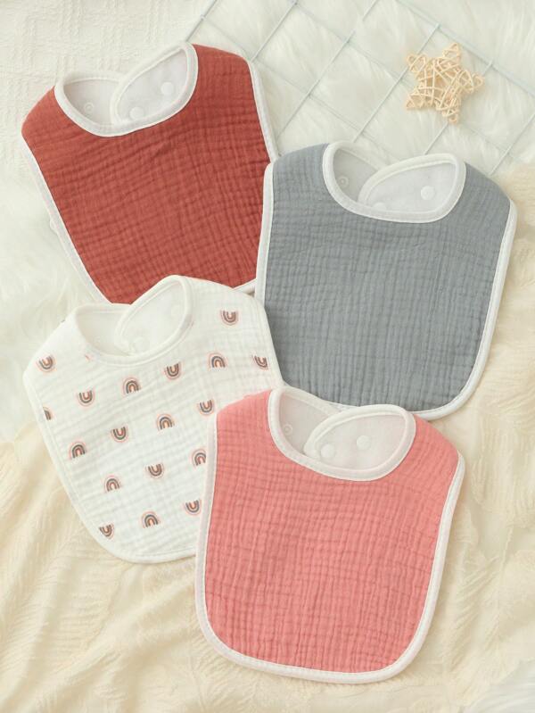 Benxoine 4-Pcs Baby Bibs Set For Girls And Boys ,100% Cotton Muslin Bibs Super Soft, Unisex Drooling Bibs Set With Adjustable Snaps