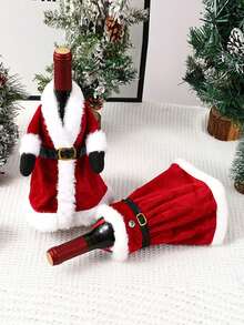 1 pieza Funda de botella de vestido de terciopelo navideño, Decoración creativa de botella de vino tinto navideño, Adecuado para decoración navideña, decoración de vacaciones, decoración de fiestas, Decoraciones navideñas, Pijamas navideños, Regalos navideños, Decoración navideña - Multicolor - Ver 4