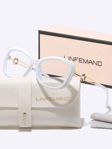 LINFEMAND LNFEMAND Fashion Oval Cat Eye Frame Contrast Color Glasses Design Metal Flower Arm Everyday Commute Elegant Date Office Non-Prescription Holiday Gift - Clear - View 6