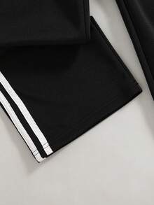 Boys' Casual Elastic Waist Pants With Woven Tape Patchwork Design, Spring/Autumn - Black - View 5