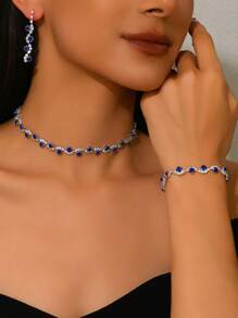 1 Set Fashionable Minimalist Wedding Jewelry Faux Pearl & Diamante Necklace, Earrings, Bracelet Suit For Women Wedding Party