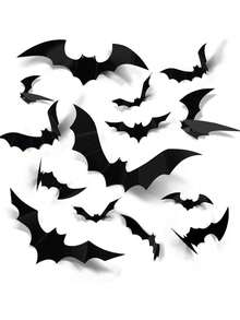 120 piezas de decoraciones de Halloween, pegatinas de murciélagos negros, calcomanías de murciélagos 3D, decoraciones para fiestas, pegatinas de pared para ambientación de escena