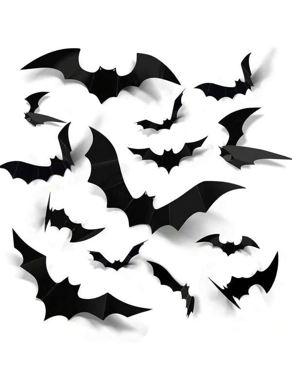 120 piezas de decoraciones de Halloween, pegatinas de murciélagos negros, calcomanías de murciélagos 3D, decoraciones para fiestas, pegatinas de pared para ambientación de escena