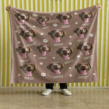 Personalized Pet Face Blanket, Name Custom Dog Blanket, Blanket With Custom Dog Face, Cat Picture Blanket, Dog Mom Gift, Gift For Dog Owners (4) - White - View 2