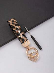 1 Piece Of Customizable Name Unisex Black, White, Red, Pink, Orange Zinc Alloy Simple Style Leather Keychain, Suitable For All Kinds Of Keys And Car Keys, Halloween Leopard Print Gift Souvenirs