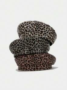 男女通用大号头围新款欧美时尚豹纹PU贝雷帽，复古艺术风秋冬帽 - 鴨舌 - 查看 2