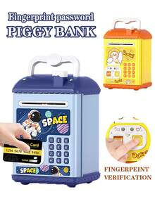 Mehrere Stile und Farben verfügbar, Box-Typ ATM Sparschwein Maschine mit Passwort- und Fingerabdruck-Entsperrfunktionen, Spielzeug Münzaufbewahrung, Musik-/Soundeffekt-/Sprachansagefunktionen, manuelle Papierrollenfunktion, tragbares Design, pädagogische Nutzung, geeignet für Kinder ab 3 Jahren für Eltern-Kind-Interaktion, zufälliges Zubehör (ausgenommen normale Batterien), zertifiziert für Kinder - Verschiedenfarbig - Übersicht 2