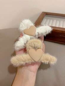 New Autumn/Winter Rabbit Fur Cute Flocked Bear Hair Clip, Elegant Hair Claw Hair Accessory For Women Hair Accessories Fashion Hair Claw Clips Autumn Accessories Fall Hair Clutch Accessories