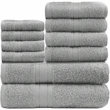 GC GAVENO CAVAILIA Soft Towels - 10 Piece Bathroom Towel Set - Premium Quality Water Absorbent Towel, 4 Face, 4 Hand, 2 Bath Towel, 450 GSM Washable Towel Set, Silver - Silver - View 8