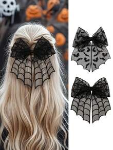 Christmas Lace Bow Hair Clips Bat Black Hairpins Girls Spooky Festival Costume Decoration Gothic Headwear Hair Accessories,Christmas Hair Accessories,Random Style