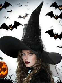 1pc Women's Witch Hat, Wide Brim Costume Accessory For Masquerade Party