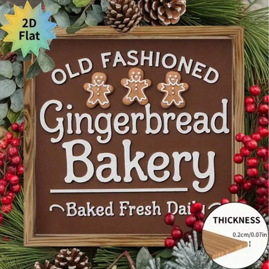 Decorazione natalizia in legno piatta e vintage a forma di casetta di pan di zenzero, 20x20 cm, decorazione multifunzionale per casa e ufficio, opera d'arte da parete in legno composito, ispirazione artistica per la decorazione della parete