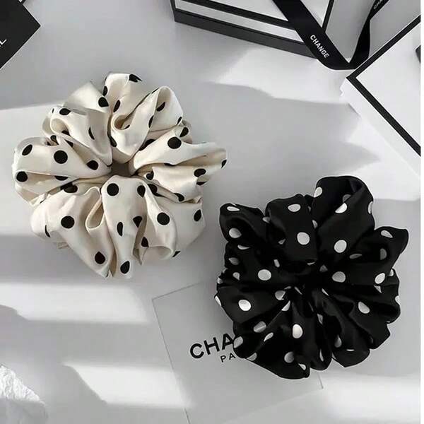 2pcs Polka Dot Styled Scrunchies, Fashion Hair Accessories, Versatile Elastic Hair Bands For Ponytails & Buns, Hair Ties, Scrunchy Hair Ties, Hair Bobbles, Casual, Washing Face