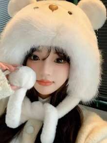 1 件女士毛绒熊耳帽，可爱，防风，保暖，2020-2025 年秋冬新款冬季服装 - 彩色 - 查看 12