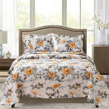 Twin/Full/Queen/King Quilt Set, 3 Piece Floral Bedding Set Microfiber Bedspread Coverlets For Beds - 黃牡丹 - 查看 1