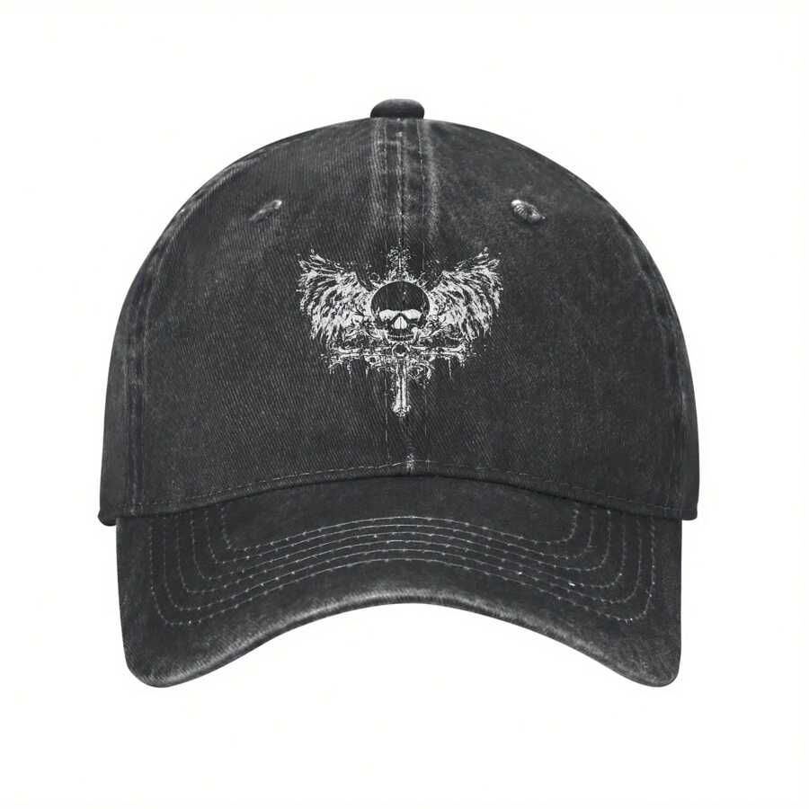 Emo Y2K Skull Cross Dark Grunge Aesthetic Goth Gothic Black Baseball Cap Unisex Men Street Style Baseball Caps - 沙色 - 查看 1