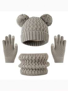 Bộ 3 món mũ ấm áp mùa thu/đông cho trẻ em, khăn quàng cổ và găng tay, mũ len thun hai tua rua dễ thương, bộ 3 món chống lạnh, màu cầu vồng - Nhiều màu - Xem 7