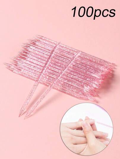 100-Piece Set Women's Nail Tools Double-Headed Pink Acrylic Cleaning Sticks Cuticle Remover Exfoliating Sticks Nail Tools