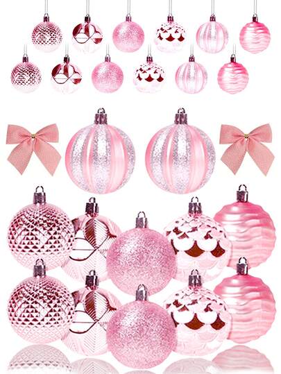 12个圣诞球装饰品，防碎塑料圣诞树装饰球，各种圣诞球装饰品，适用于婚礼、母亲节派对装饰、情人节装饰，适合女性的礼物（粉色）