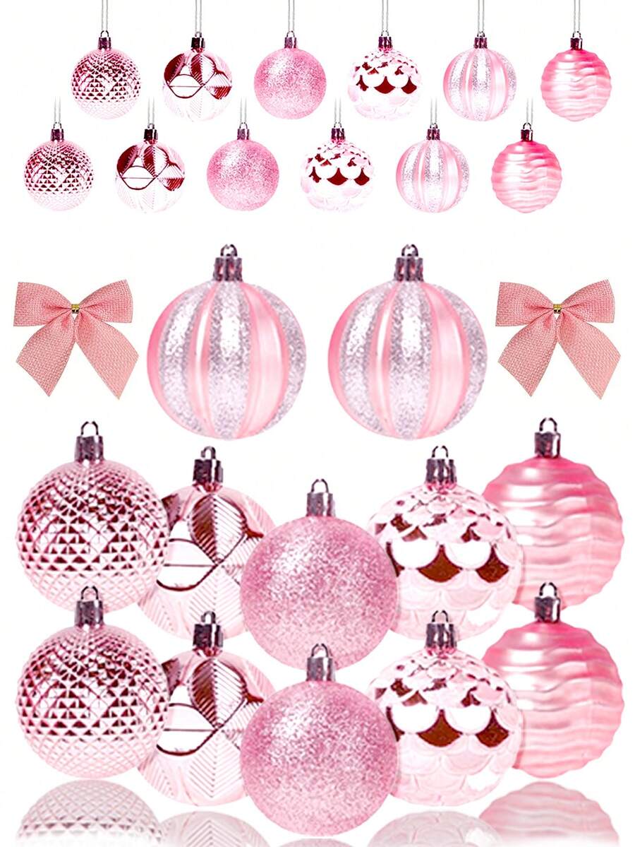 12个圣诞球装饰品，防碎塑料圣诞树装饰球，各种圣诞球装饰品，适用于婚礼、母亲节派对装饰、情人节装饰，适合女性的礼物（粉色）