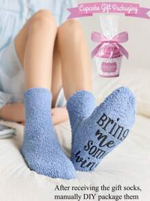 1 Paar kreative personalisierte Geschenksocken, rosa Schleifensocken, Kuchensocken, Korallfleecestrümpfe, rutschfeste Hausstrümpfe, Damen Mittellange Socken, Paar-Socken