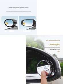 1pc Car Rearview Mirror Small Round Mirror Reversing Artifact Blind Spot HD Waterproof Auxiliary Mirror 360 Degree Multi-Function Mirror Car Rearview Mirror Has Suction Cup Type, Sticky Small Round Mirror Reversing Auxiliary Artifact Ultra-Clear Reflective Blind Spot Large Field Of View Wide Angle Car Universal