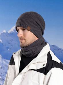 New European And American Style Men's Knitted Hat, Winter Warm Fleece Hat, Scarf And Gloves 2-Piece/3 Pieces Set, Cold-Proof Beanie - Grey - View 10