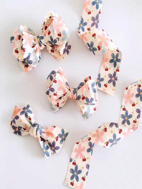 1 Rollo de cinta de doble cara con estampado de flores de cerezo, ancho de 3,8 cm, material para hacer lazos y accesorios para el cabello, con borde de flor de satén