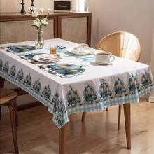 1pc Thanksgiving Pumpkin Pattern Tablecloth, Farmhouse Style, Seasonal Kitchen/Dining Table Decor, Round/Rectangular Sizes Available, Polyester Material, Indoor/Outdoor Party Decoration, Thanksgiving Holiday Decor, Home & Event Decoration