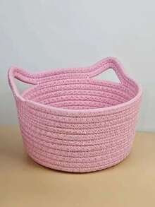 1Set Pink Kitten Style Cotton Rope Weaving Storage Basket Cartoon Animal Images Multiple Sizes Storage Basket Suitable For Bedrooms, Living Rooms, Toys, Snacks, Cosmetics Storage Classification Christmas Gifts