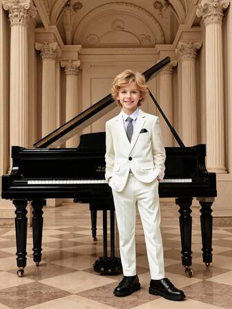 1 set pojkars formella kostym: 1 kavaj + 1 byxa + 1 slips, lämplig för bröllop, framträdanden, fest och andra formella tillfällen