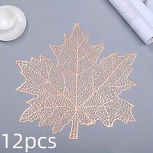 1/2/4/6/8/12pcs Hollow Maple Leaf Gold Foil Placemats, Asymmetrical Shape Dining Table Mats, Hotel Heat Insulation Bowl Pad, Coasters For Afternoon Tea