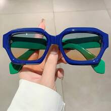 2024 Retro Square Glasses - Brown Green Gradient Lenses, Lightweight Plastic Frame Non-Prescription Decorative Glasses, Suitable For Men And Women For Daily And Formal Occasions, Retro Fashion Glasses, Style Accessories, Tortoiseshell Design, Classic Style, Unisex,  Buyer Must-Have - 藍藍橙 - 查看 3