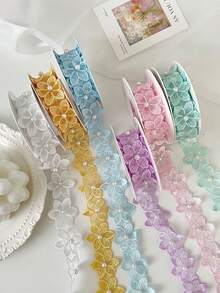 串珠蕾丝花边花卉刺绣丝带配珍珠 - 1 码，适用于 DIY 缝纫、工艺品、婚礼装饰和服装配饰（无轴） - 彩色 - 查看 10