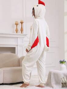 Winter | Christmas Chick Pajamas For Adults, Warm Unisex Animal Sleepwear Set - Cozy Matching Couple Loungewear & Fun Holiday Party Costume - White - View 4