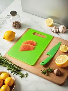 2pcs Mini Plastic Fruit & Bread Cutting Board Set With Plastic Knife - Green - View 7