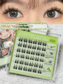 36 Stück individuelle Wimpernbüschel, tragen ohne Klebstoff nötig, C/D 0,07 mm 7-12 mm gemischte Länge, natürliches Aussehen, Wimpernbüschel mit Fllanganhaltendebige Wimpernverlängerungen, geeignet für Partys, Manga-Wimpern