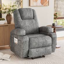 Electric Power Lift Recliner Chair (Leathaire) With Massage For Elderly,  Single Sofa With 2 Cup Holders Side Pockets, Grey - 灰色 - 查看 1