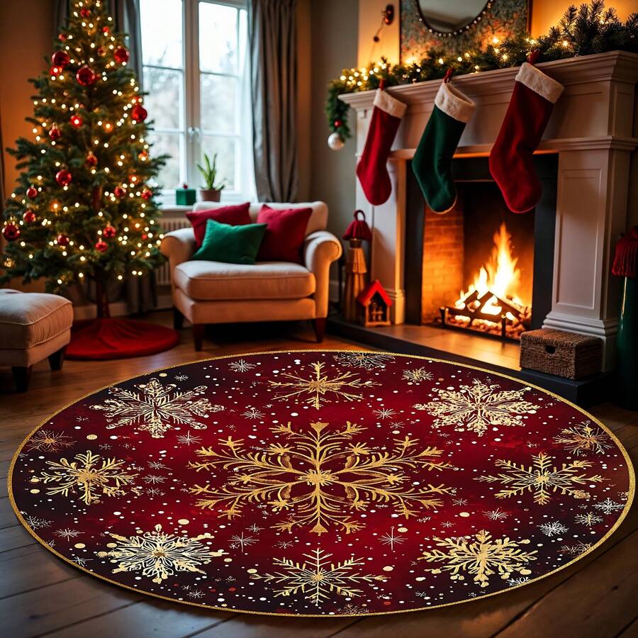 سجادة دائرية ذهبية بشكل رقائق الثلج، شخصية ومثيرة للاهتمام، عالية الجودة (مصنوعة من مادة الفلفيت البلوري، خفيفة الوزن ورقيقة)، مضادة للانزلاق، سهلة التنظيف والغسل في الغسالة، مناسبة للمطبخ وغرفة المعيشة والنوم وديكور المنزل وطاولة القهوة والسجاد الكبير والحصير الترفيهي وسجاد غرفة النوم والسجادة الجانبية وديكور المنزل وغرفة الأطفال وغرفة الألعاب والمدخل، متعددة الأنماط المطبوعة، قابلة للغسيل، مناسبة للممر والمعيشة والمطبخ والنوم، متعددة الأحجام