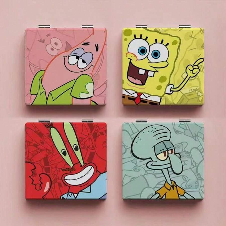 1 pezzo Specchio da trucco portatile pieghevole a doppia faccia con Mr. Krabs di Spongebob Squarepants