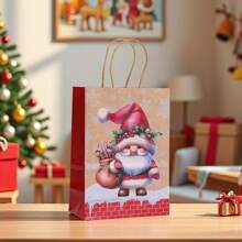 6pcs/12pcs Christmas Party Gift Bags, Kraft Paper Santa Claus Printed Gift Packaging Bags, 21x15x8cm Birthday Gift Shopping Bags, Suitable For Mall, Christmas, Birthday, Baptism, Random Color & Style Christmas Christmas Decorations Christmas Pajamas Christmas Gifts Christmas Decor