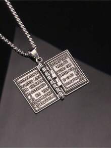 1pc Flip Page Bible Lord's Prayer Book Pendant Necklace, Fashion Versatile Sweater Chain For Daily Wear - Scripture Necklace - View 7