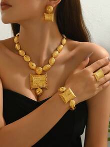 Bộ 5 món trang sức hoa tai, vòng cổ, vòng tay, nhẫn phong cách cổ điển dành cho nữ - A - Xem 4